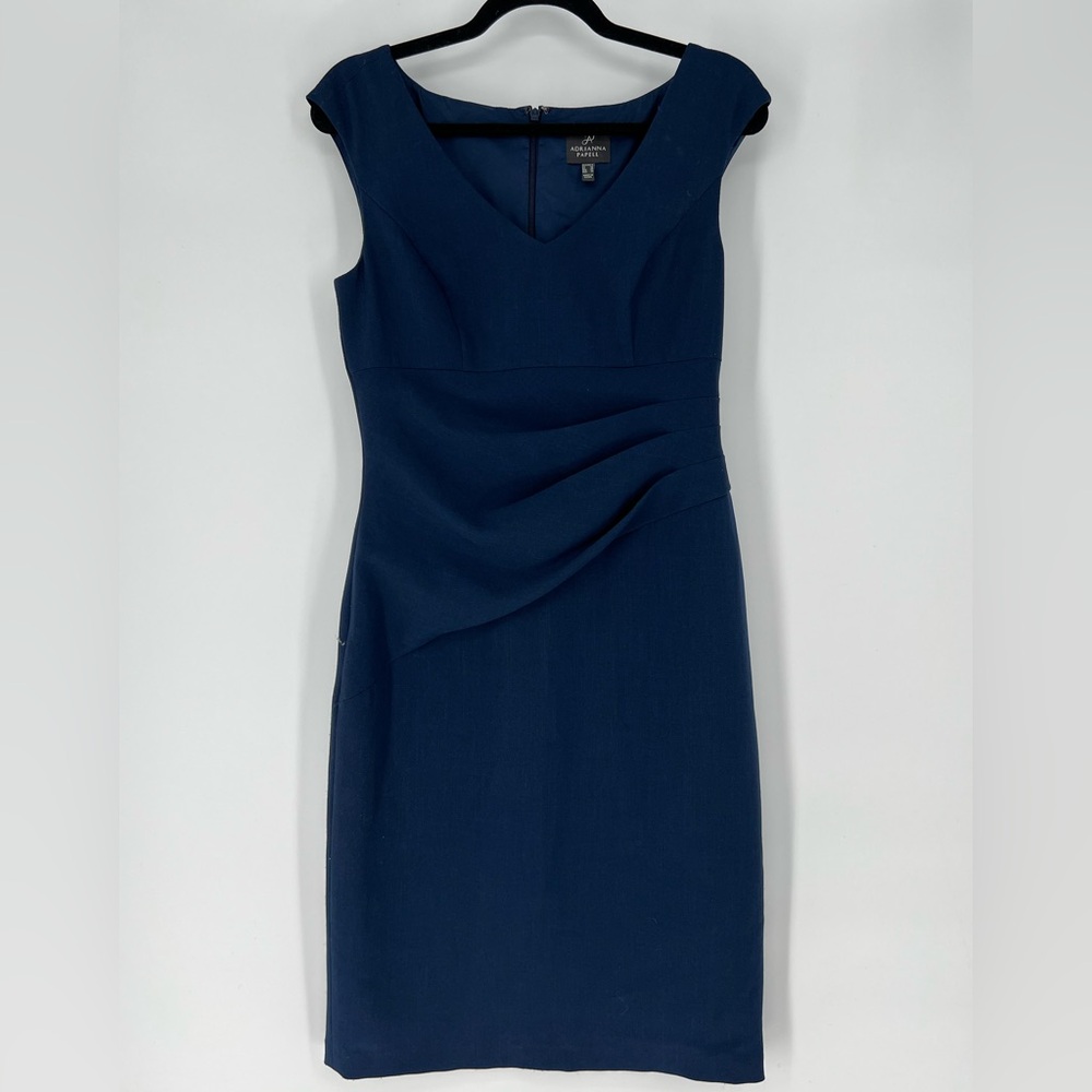 ADRIANNA PAPELL NWOT BLUE SHEATH DRESS W/GENTLE PLEATS BELOW BODICE, BACK ZIPPER